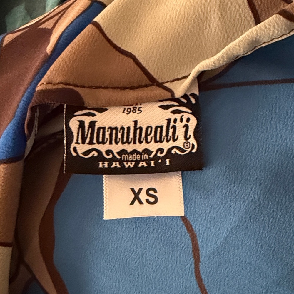 Manuhealii Blue, Brown & Cream Abstract Print Mini Dress - Picture 6 of 6